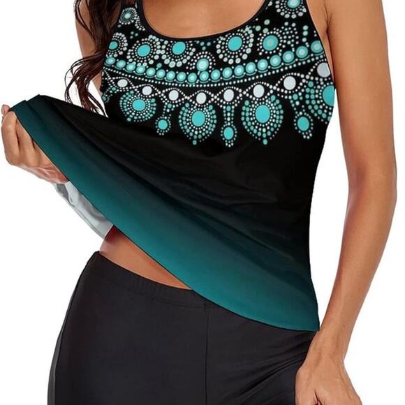 2025 Tankini 2 Piece Swimsuits Tummy Control Flowy Swimwear Top +Boy shorts XXL - Picture 2 of 4